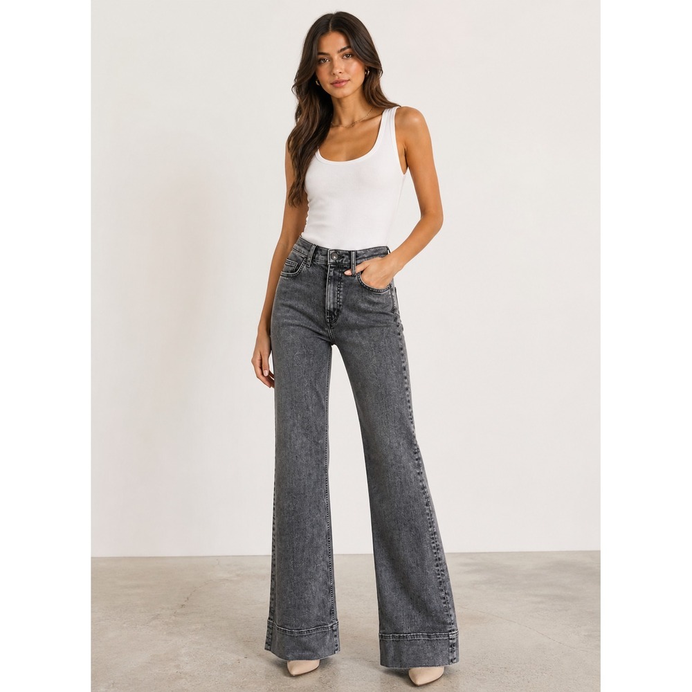 Current Elliott Navigator Jeans Womens 27 Black High Rise Wide Leg Flare Stretch